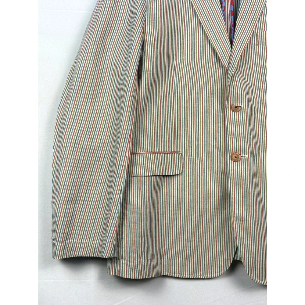 Robert Graham Mens 44 Classic Fit Linen Cotton Multi Color Stripe Blazer Jacket